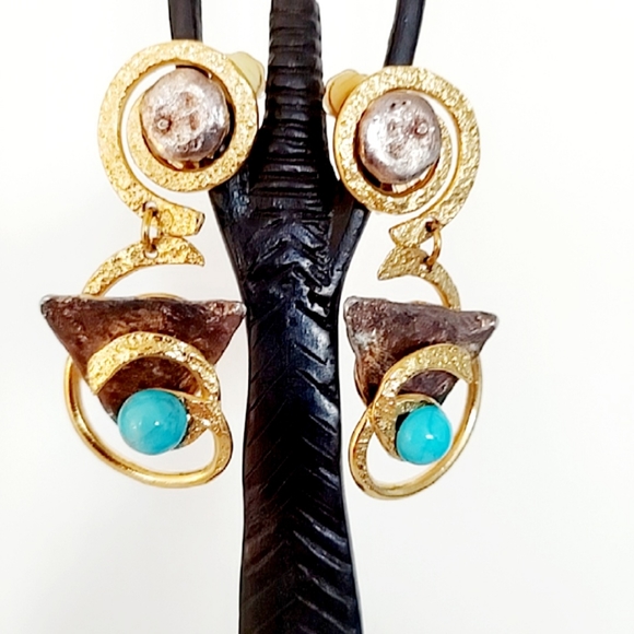 vintage Clip Artisan earrings mixed metal - Picture 4 of 5